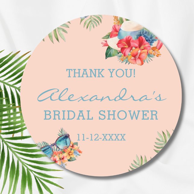 Tropical Pink Blume Beach Brautparty Vielen Dank Runder Aufkleber (Von Creator hochgeladen)