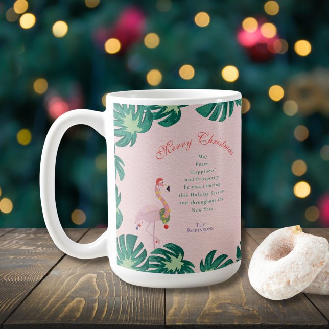 Tropical Pink Christmas Flamingo Weihnachtsmannmüt Kaffeetasse (Von Creator hochgeladen)