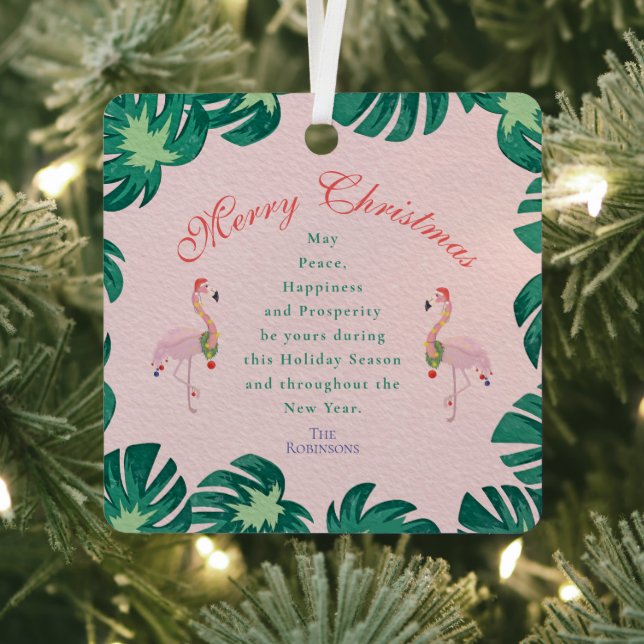 Tropical Pink Christmas Flamingo Weihnachtsmannmüt Ornament Aus Metall (InSitu)