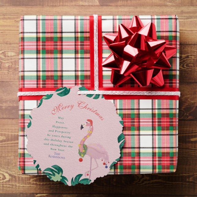 Tropical Pink Christmas Flamingo Weihnachtsmannmüt Ornament Karte (Insitu (Geschenk))