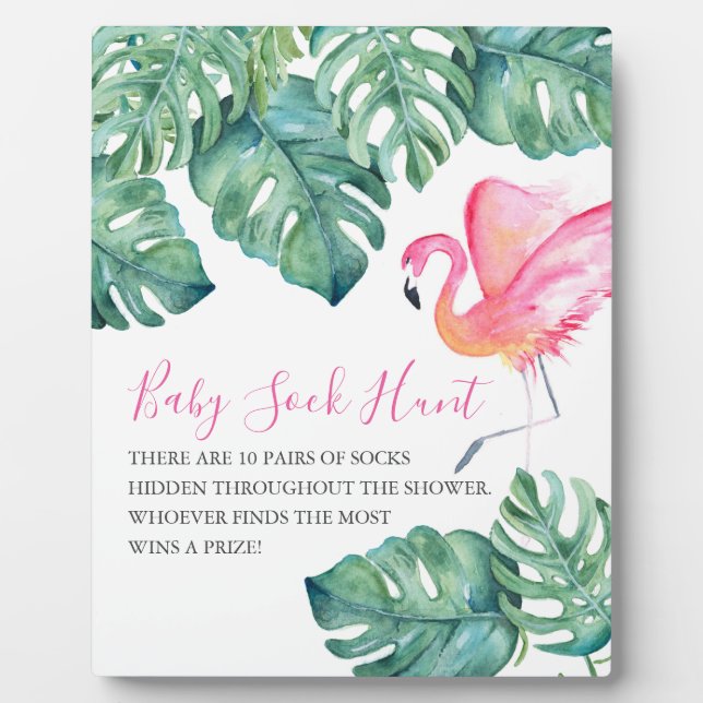 Tropical Pink Flamingo Baby Showspiele Zeichen Fotoplatte (Vorderseite)