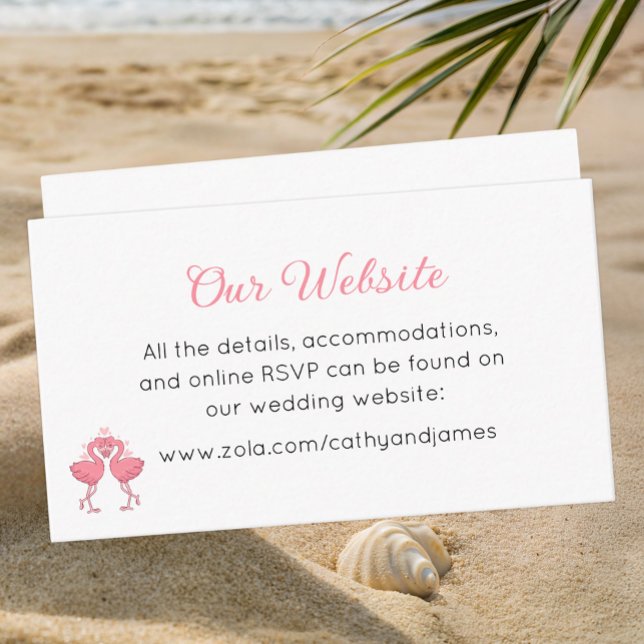 Tropical Pink Flamingo Beach Luau Wedding Website Begleitkarte (Von Creator hochgeladen)