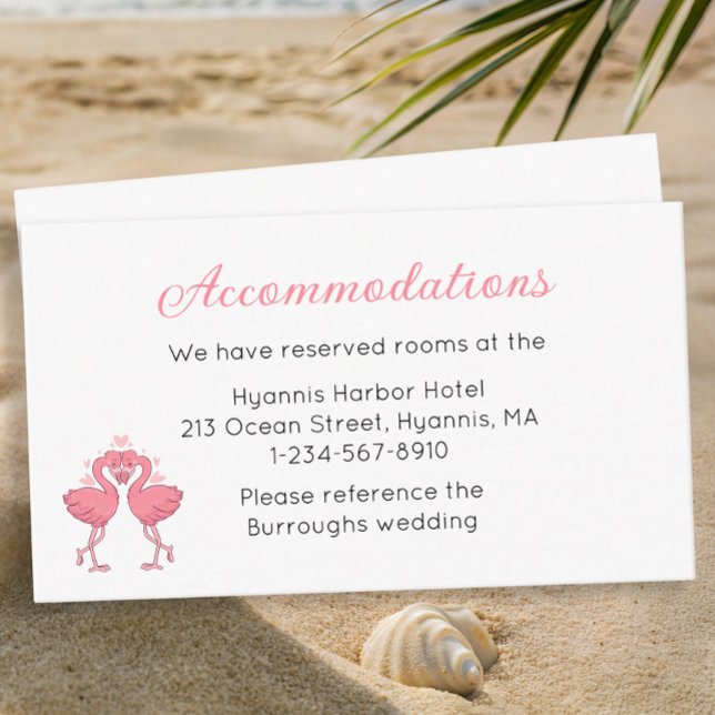 Tropical Pink Flamingo Beach Wedding Accommodation Begleitkarte (Von Creator hochgeladen)