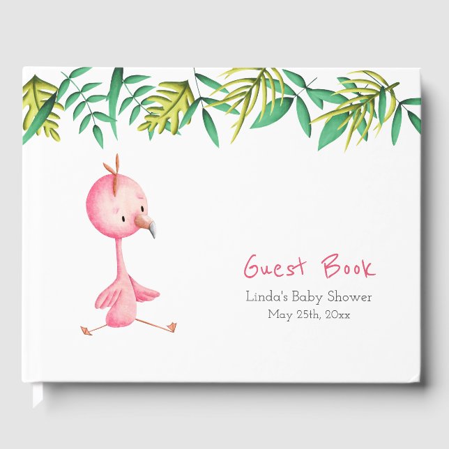 Tropical Pink Flamingo Botanical Baby Shower Gästebuch (Vorderseite)