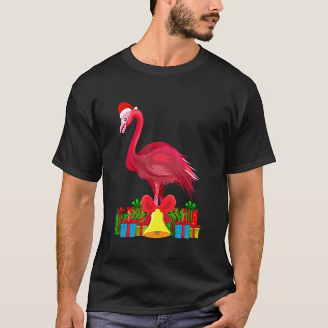 Tropical Pink Flamingo Christmas with Decorations T-Shirt (Vorderseite)