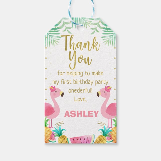 Tropical Pink Flamingo Gefallen Vielen Dank Tag Geschenkanhänger (Vorderseite)