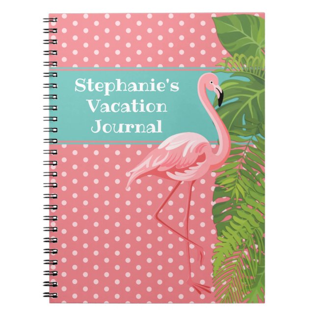 Tropical Pink Flamingo Polka Dot Vacation Journal Notizblock (Vorderseite)
