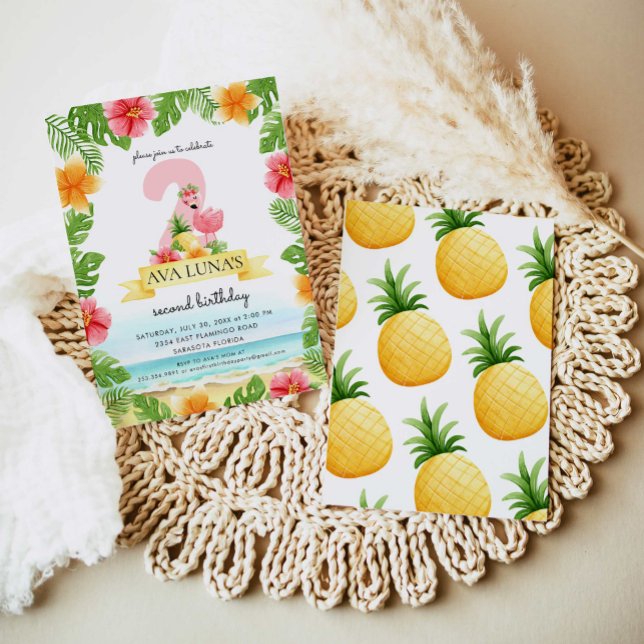 Tropical Pink Flamingo Summer Girl 2. Einladung (Von Creator hochgeladen)