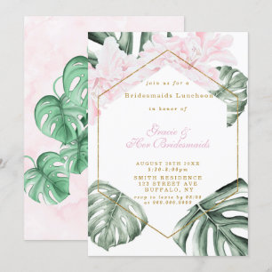 Tropical Pink Floral Bridesmaids Luncheon Invites