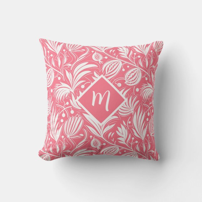 Tropical Pink Floral Pattern Diamond Monogram Kissen (Vorderseite)