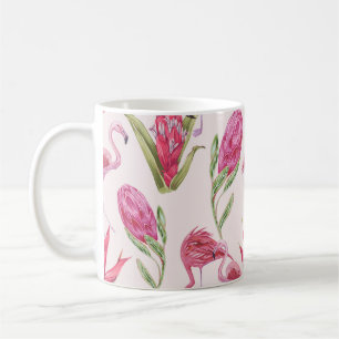 Tropical pink flowers, protea, bird of paradise fl kaffeetasse