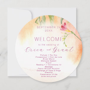 Tropical Pink Freesia Watercolor Wedding Programme