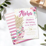 Tropical Pink Gold Pineapple Floral Luau Birthday Einladung<br><div class="desc">Tropical Pink Gold Pineapple Floral Luau Birthday</div>