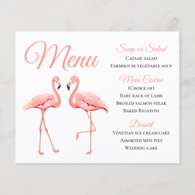Tropical Pink Menu Flamingo Wedding Brautparty (Vorderseite)