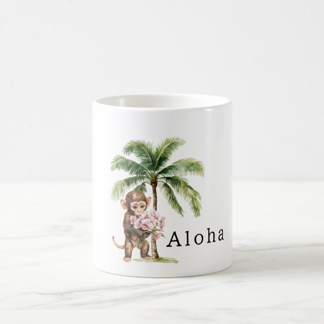 Tropical Pink Orchid Flowers Monkey Aloha Kaffeetasse (Mittel)