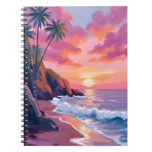 Tropical Pink Sunset Ocean Watercolor Notizblock (Vorderseite)