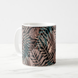 Tropical plants, jungle, tropics , beige ,leaves   kaffeetasse