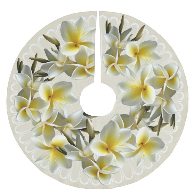 Tropical Plumeria Champagne Weihnachtsbaum Rock Polyester Weihnachtsbaumdecke (Vorderseite)