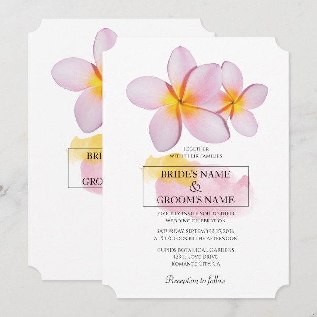Tropical Plumeria Frangipani Hochzeitseinladungen Einladung (Vorne/Hinten)