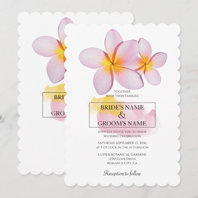 Tropical Plumeria Frangipani Hochzeitseinladungen Einladung (Vorne/Hinten)