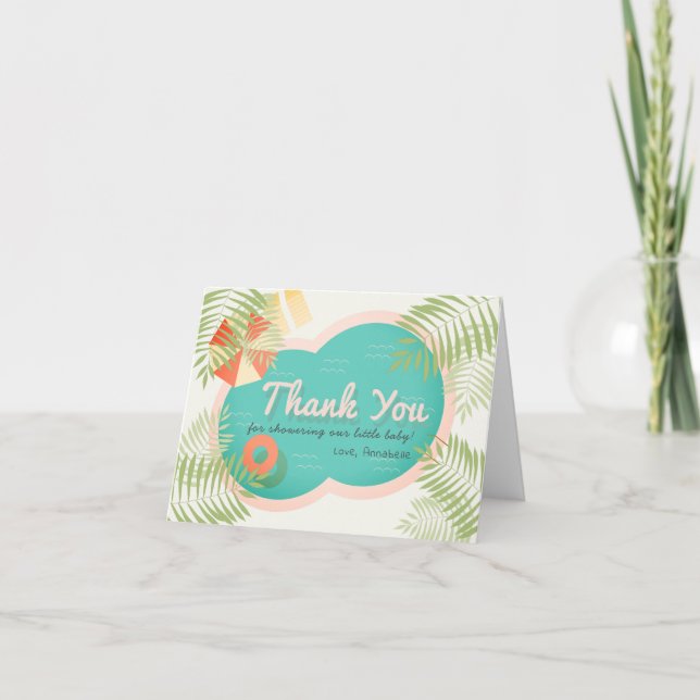 Tropical Pool Baby Dusche Beige Dankeskarte (Vorderseite)