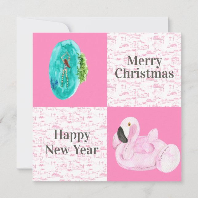 Tropical Pool Flamingo Floatio Weihnachten Mitteilungskarte (Vorderseite)