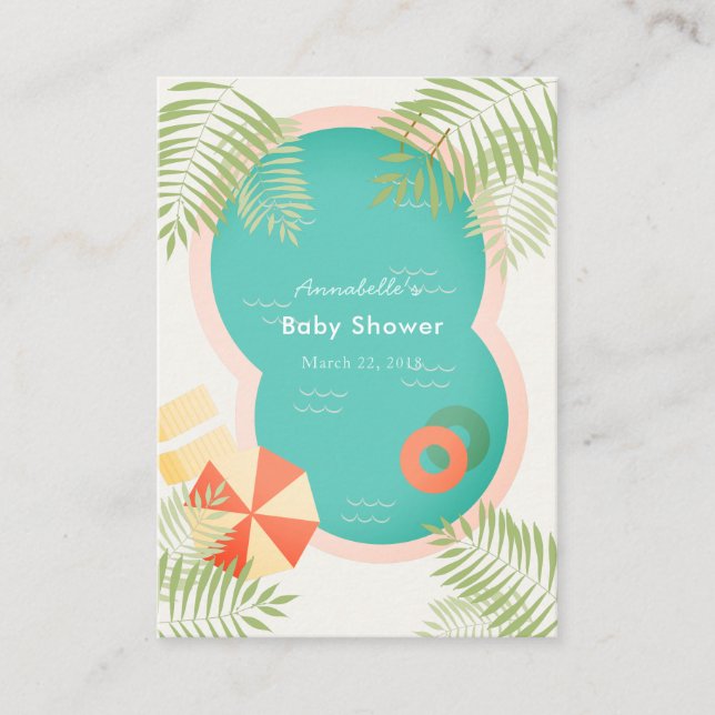 Tropical Pool Party Aloha Babyduschenratkarte Begleitkarte (Vorderseite)