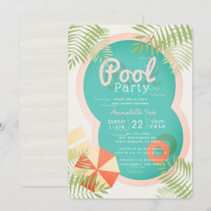 Tropical Pool Party Beige Kinderdusche Einladung