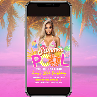 Tropical Pool Party Geburtstag Einladung Flyer