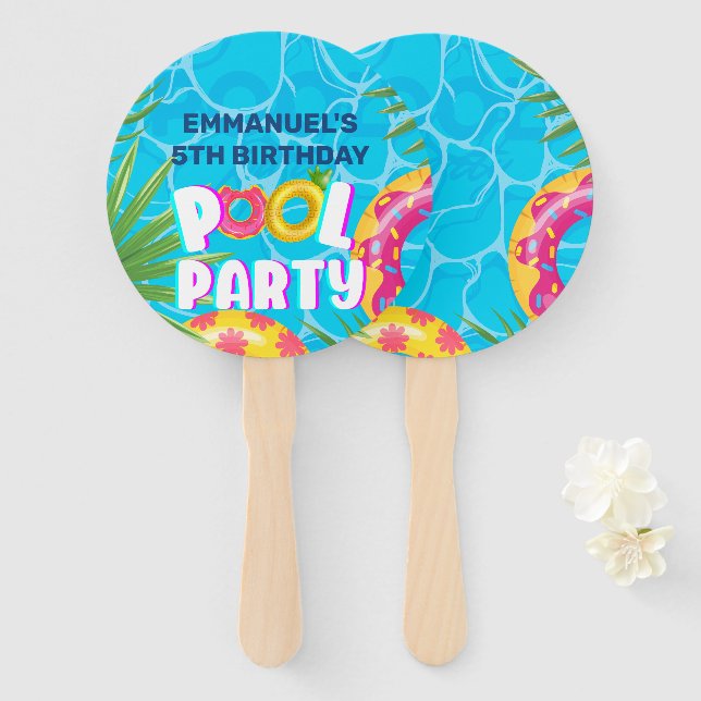Tropical Pool Party Geburtstag Fächer (Vorne und Hinten)