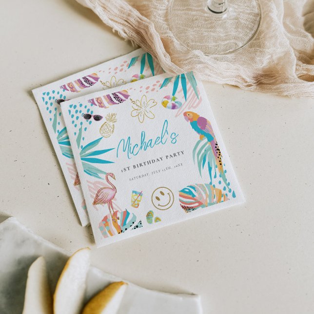 Tropical Pool Party Geburtstag Serviette (Von Creator hochgeladen)