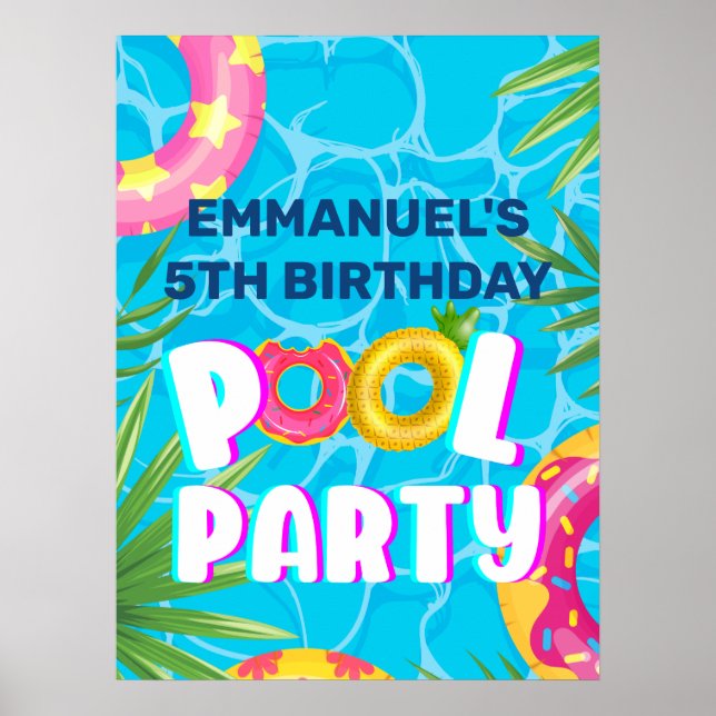 Tropical Pool Party Geburtstags Willkommenspender Poster (Vorne)