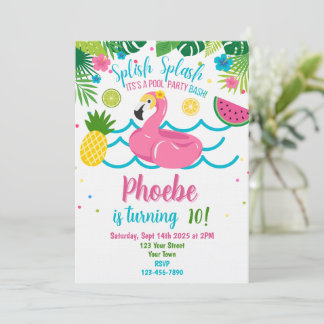 Tropical Pool Party Pink Flamingo Invitation Einladung
