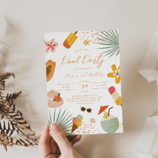 Tropical Pool Party Sommergeburtstag Einladung