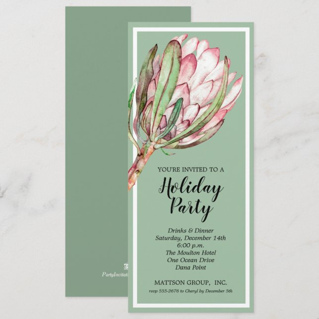 Tropical Protea Holiday Christmas Party Invitation (Devant / Derrière)