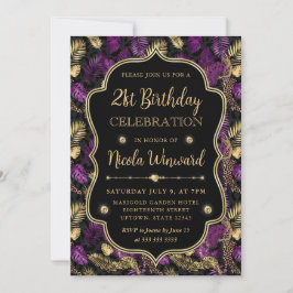 Tropical Purple & Gold Leopard Print 21st Birthday Einladung
