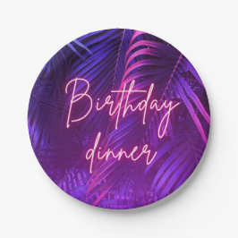 Tropical Purple Palm Leaf Birthday Dinner Pappteller