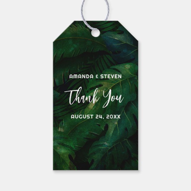 Tropical Rainforest Leafy Green Wedge Vielen Dank Geschenkanhänger (Vorderseite)