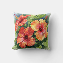 Tropical Red and Yellow Hibiscus Watercolor Floral Kissen