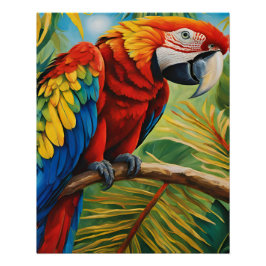 Tropical Red Macaw, Exotic Bird in Vibrant Colors  Poster