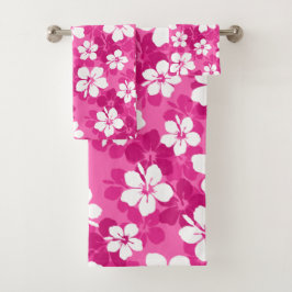 Tropical Red Violet White Hibiskus Blume Muster Badhandtuch Set