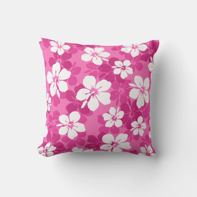 Tropical Red Violet White Hibiskus Blume Muster Kissen (Vorderseite)