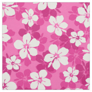 Tropical Red Violet White Hibiskus Blume Muster Stoff