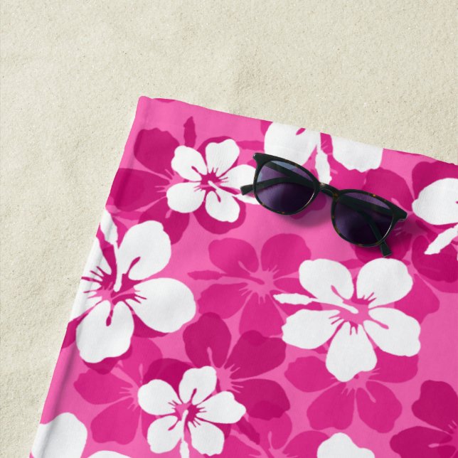 Tropical Red Violet White Hibiskus Blume Muster Strandtuch (Beispiel)