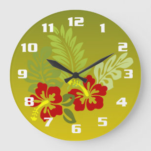 Tropical Retreat inspired design Hibiscus and lime Große Wanduhr