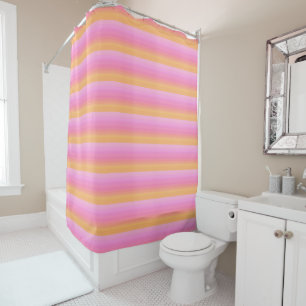 Tropical Rose Orange Sunset Stripes Douche Rideau