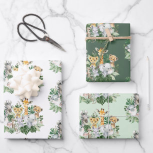 Tropical Safari Animals Jungle Greenery Wildes Par Geschenkpapier Set