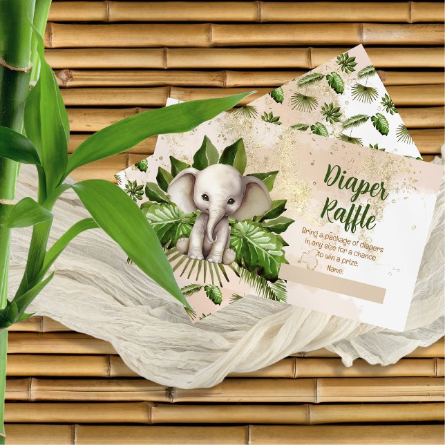 Tropical Safari Elephant Babydusche Windelwanne Wi Begleitkarte (Tropical Safari Elephant Baby Shower Diaper Raffle Enclosure Card)