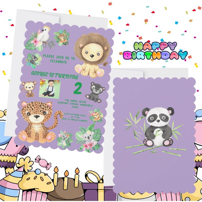 Tropical Safari Jungle Animals Kindergeburtstag Einladung (Von Creator hochgeladen)