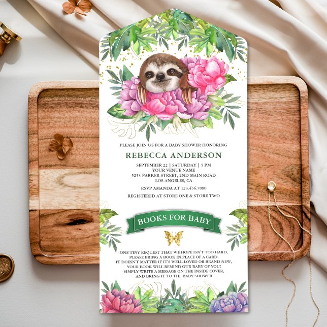 Tropical Safari Niedlich Floral Sloth Babydusche All In One Einladung (Von Creator hochgeladen)